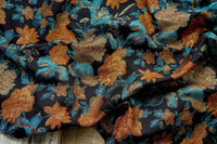 Red Flower Embroidered Brocade Fabric By the Yard|Golden Black Jacquard Brocade Fabric|Luxury Brocade Material for Formal Dress and Apparel