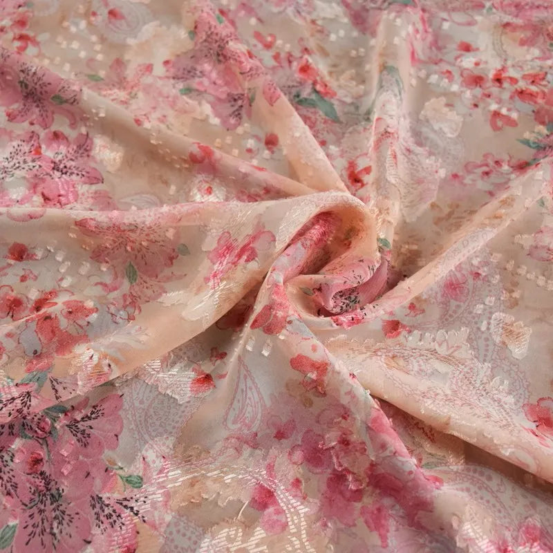Chinese Style Pink Chiffon Fabric By The Yard | Floral Printed Chiffon Fabric | DIY Material For Dress Shirt