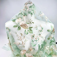 FloralEmbroideredTulleFabricByTheYardforDressSewingWeddingGown