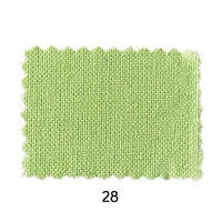 A rectangular swatch of Longan craft Light Weight Plain Ramie Fabric (54" wide, soft light green ramie cotton) with zigzag-cut edges is shown on a white background, with the number 28 printed below.