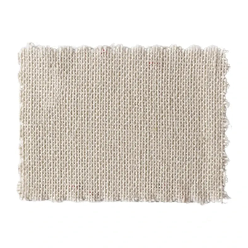 A rectangular swatch of Longan craft Light Weight Plain Ramie Fabric (54" wide, beige, solid color) with slightly frayed edges is displayed on a white background. This soft, breathable cotton blend suits spring/summer dresses and upholstery.