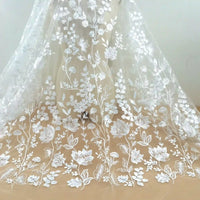 WhiteFloralEmbroideredTulleFabricByTheYardforDressSewing