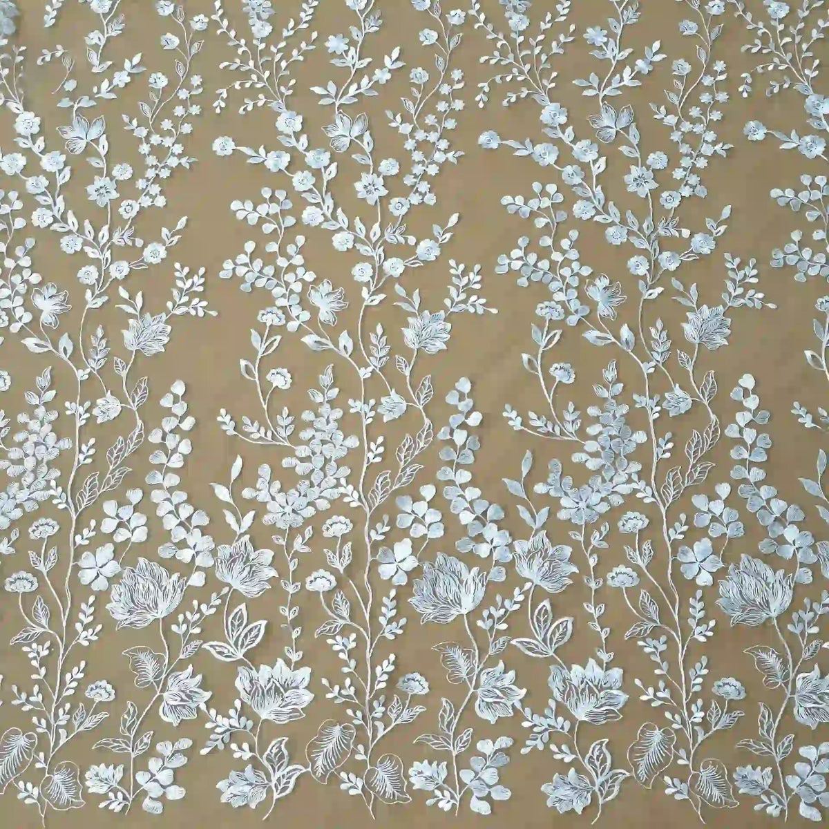 WhiteFloralEmbroideredTulleFabricByTheYardforDressSewing