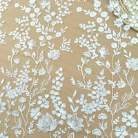 WhiteFloralEmbroideredTulleFabricByTheYardforDressSewing