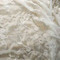 White Flowers Chiffon Fabric By the Yard