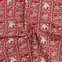 Longon Craft’s Floral Flannel Fabric by the Yard features red printed cotton flannel with white bird and flower block patterns in square panels—ideal for dresses, sewing, crafts, and textiles.