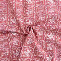 Longon Craft's Floral Flannel Fabric By The Yard is a pink printed cotton flannel textile featuring white floral and leaf designs in square frames, displayed with gentle folds—ideal for dresses, clothes, and sewing crafts.