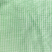 Close-up of the green and white plaid check design on Longan Craft's Gingham Seersucker Fabric By The Yard, a puckered seersucker material with a repeating vertical and horizontal line pattern.