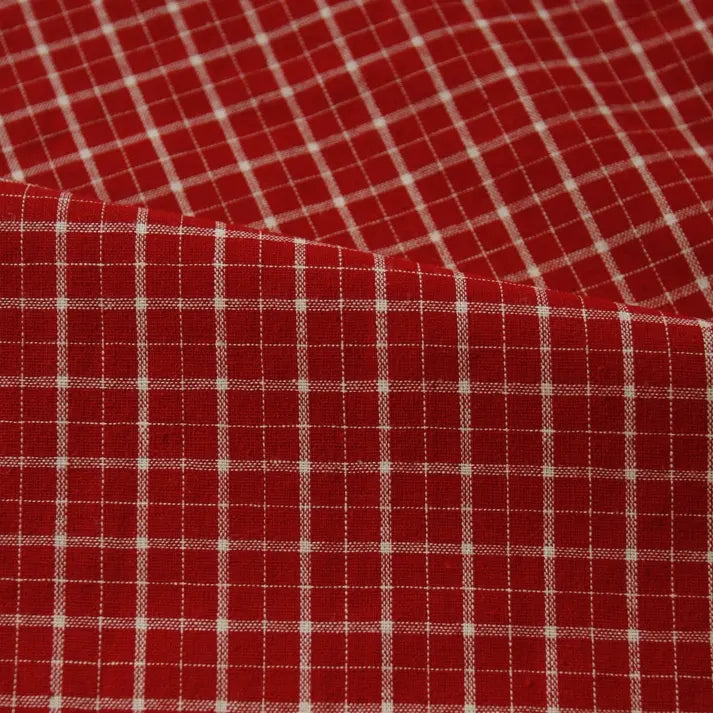 The Longan Craft 100% Cotton Gingham Poplin Fabric by the yard features a multicolor yarn-dyed checkered pattern with crisp, thin intersecting horizontal and vertical lines. The premium soft poplin material is shown slightly folded, highlighting its texture and depth—ideal for garment making.