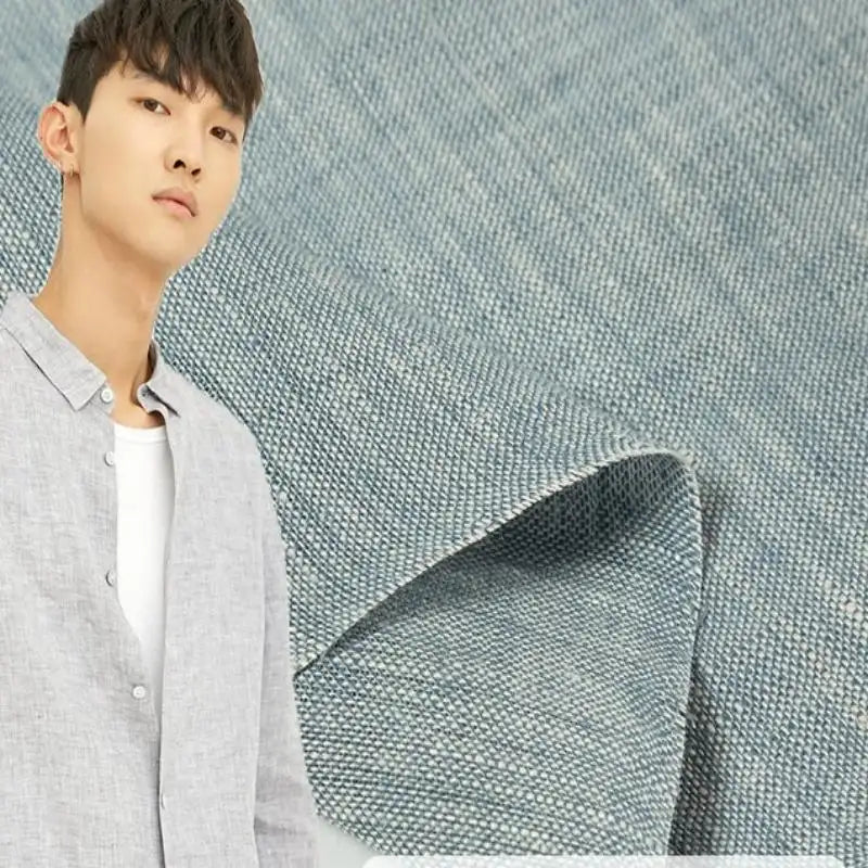 100% Linen Dyed Chambray Fabric By The Yard