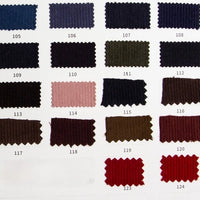 A Longan Craft fabric swatch chart displays 19 numbered samples of 11 Wales Cotton Corduroy Fabric in assorted solid colors; one cotton corduroy swatch is missing, leaving a blank spot.