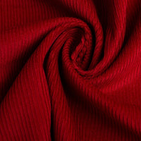 Close-up of Longan Craft's 11 Wales Cotton Corduroy Fabric By The Yard, a solid thick corduroy in rich red. Made from 100% cotton, its fine vertical lines and soft texture make it perfect for apparel projects.