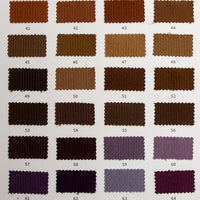 A color chart from Longan Craft displays 24 rectangular swatches of 11 Wales Cotton Corduroy Fabric, featuring solid colors from light to dark browns and purples, each labeled with numbers 41 to 64.