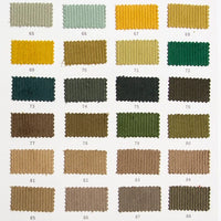 A grid of 24 numbered fabric swatches in greens, yellows, browns, and tans displays Longan Craft's 11 Wales Cotton Corduroy Fabric By The Yard, a solid color thick corduroy textile ideal for apparel, arranged in four rows of six.