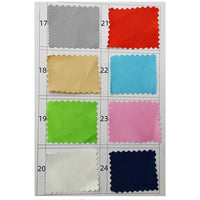 A chart shows nine pinked satin fabric swatches from Longan Craft’s Multicolor Satin Fabric By The Yard, featuring grey, red, beige, light blue, lime green, pinks, white, and navy blue—each labeled by number in a 3x3 grid.