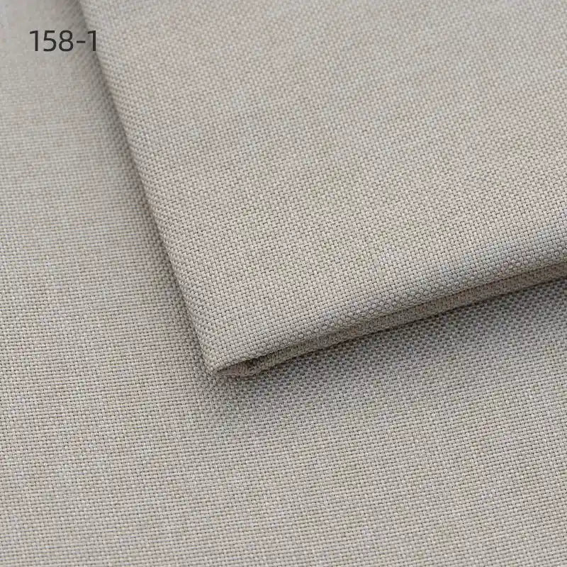 Longan Craft’s Faux Linen Upholstery Fabric By The Yard, in beige polyester, is folded neatly to display its fine, even texture. The number 158-1 appears in the image's top left corner. Ideal for chair, sofa, or curtain reupholstery.