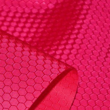 A close-up of Longan Craft's 210D Honeycomb Pattern Oxford Fabric By The Yard, a colorful PU coated, waterproof Oxford material with a hexagonal pattern—ideal for outdoor use and durable gear.