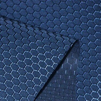 Longan Craft’s 210D Honeycomb Pattern Oxford Fabric By The Yard, featuring a colorful PU coating, showcases its waterproof, geometric texture—ideal for outdoor use—with two overlapping dark blue pieces highlighting the material’s versatility.