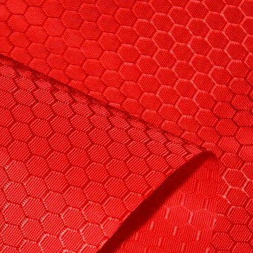 Close-up of Longan Craft 210D Honeycomb Pattern Oxford Fabric by the yard with PU coating, showcasing its vibrant red, waterproof texture—perfect colorful material for outdoor projects.