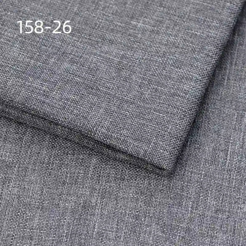 A close-up of two stacked pieces of Longan Craft Faux Linen Upholstery Fabric (polyester, gray textured) with code 158-26 shown in white text at the top left.