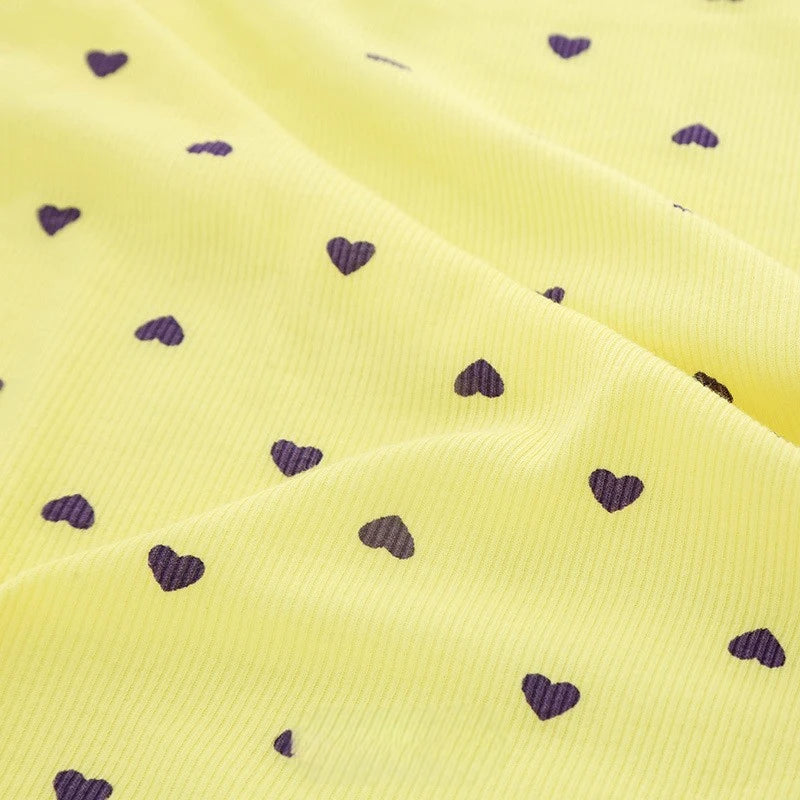 2x2 Heart Print Rib Knit Material By The Yard