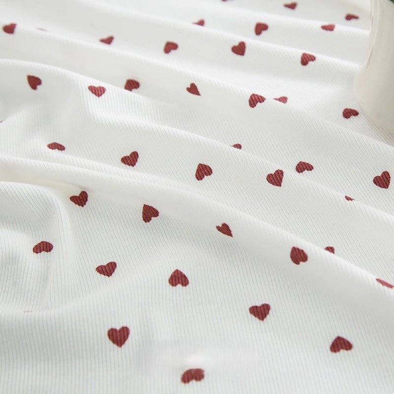 2x2 Heart Print Rib Knit Material By The Yard