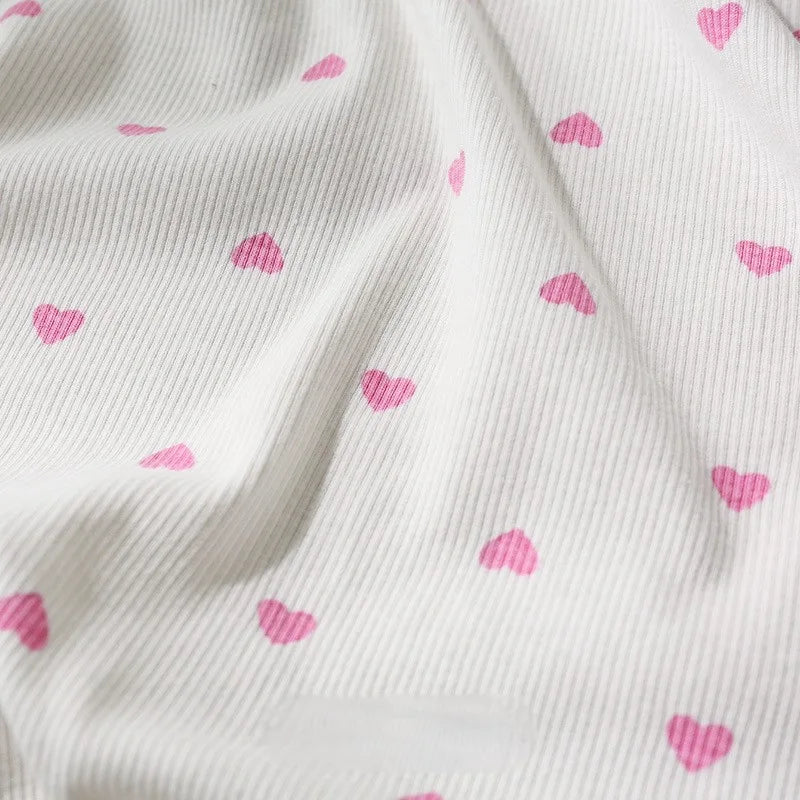 2x2 Heart Print Rib Knit Material By The Yard