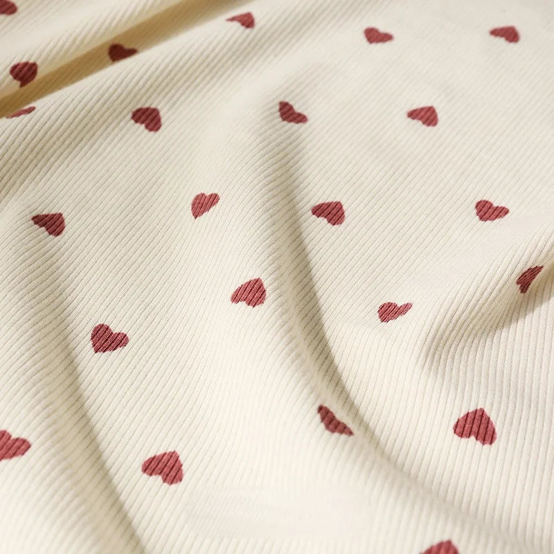 2x2 Heart Print Rib Knit Material By The Yard