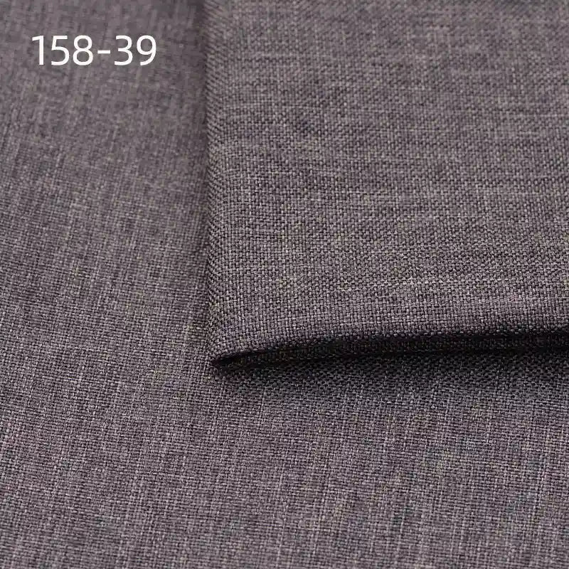 A close-up of Longan Craft's dark gray Faux Linen Upholstery Fabric (polyester), featuring a folded corner. Product code 158-39 appears in white in the upper left. Ideal for upholstering furniture, chairs, sofas, or curtains by the yard.