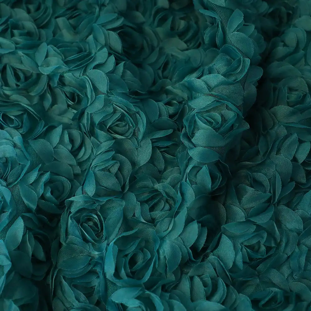 Longan Craft’s 3D Blossom Roses Embroidered Tulle Fabric by the yard features multicolor floral embroidery with three-dimensional roses—ideal for evening and prom dresses.