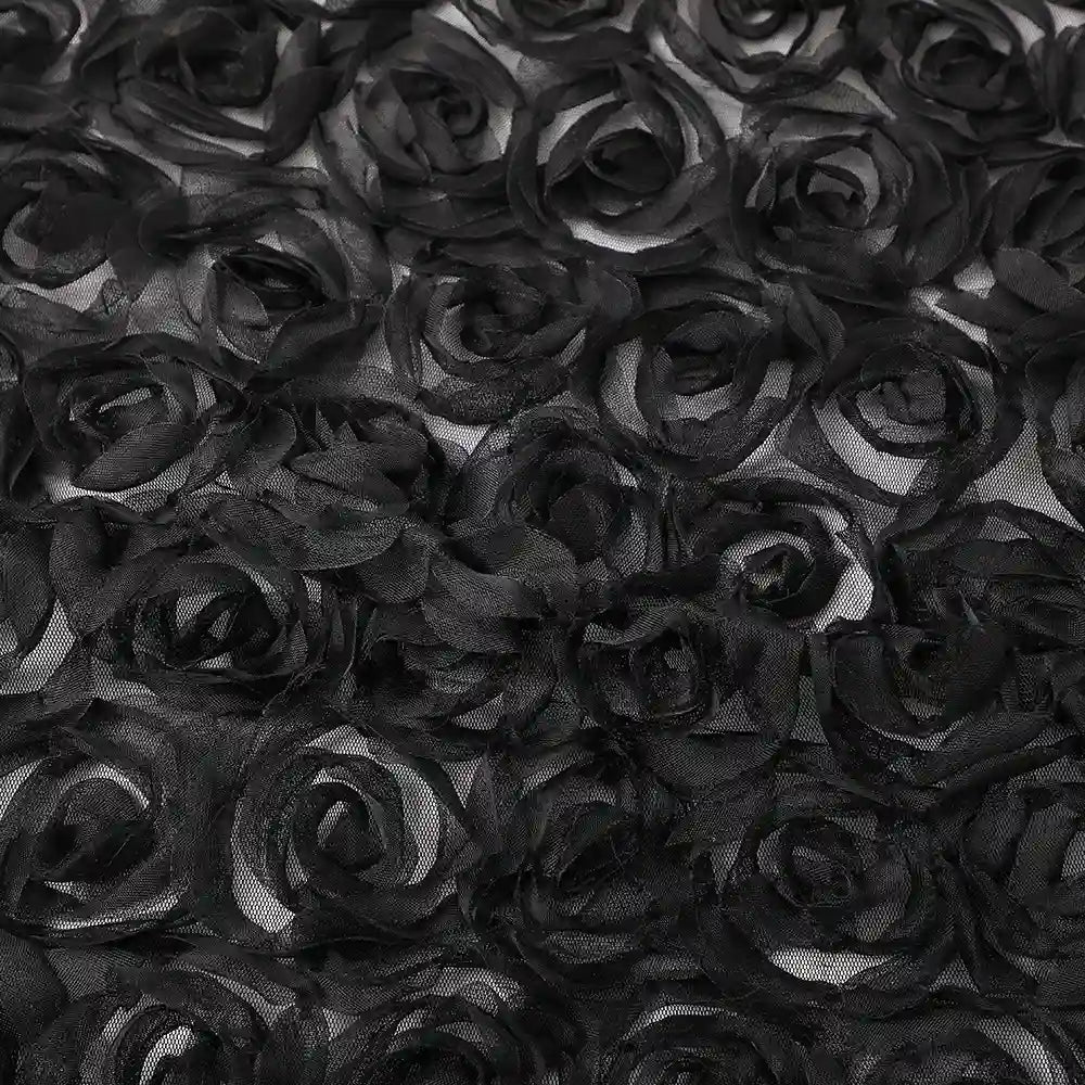 Close-up of Longan Craft's 3D Blossom Roses Embroidered Tulle Fabric, featuring multicolor floral embroidery and layered roses—an elegant choice for evening gowns, prom wear, or decorative projects.