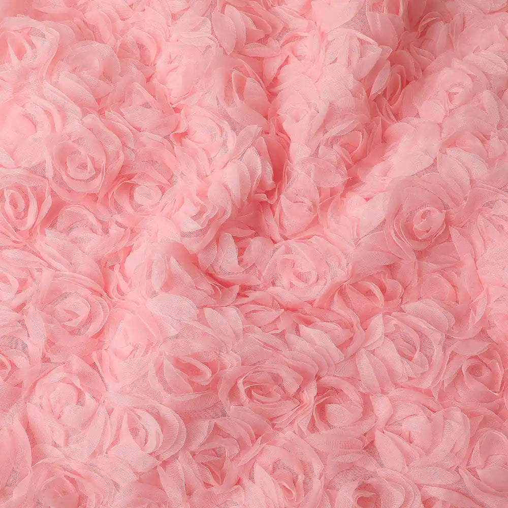 Close-up of Longan Craft's 3D Blossom Roses Embroidered Tulle Fabric by the yard, featuring multicolor floral embroidery with textured rosettes—an ideal choice for evening or prom dresses.