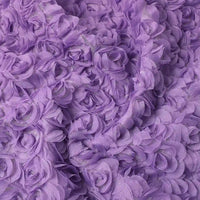 Close-up of Longan Craft’s 3D Blossom Roses Embroidered Tulle Fabric—multicolor floral embroidery with rose-shaped ruffles, perfect for elegant evening, prom, or wedding dress designs. Available by the yard.
