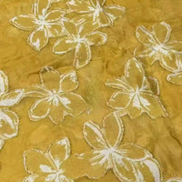 The 3D Floral Patchwork Rayon Fabric by Longan Craft is a green, soft rayon material with a flower pattern, ideal for dresses and available by the yard.