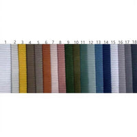 Eighteen spools of thread in assorted colors, perfect for stitching Longan Craft 4.5 Wale Polyester Corduroy Fabric by the yard, are arranged and numbered 1–18, including white, yellow, pink, green, blue, and grays.