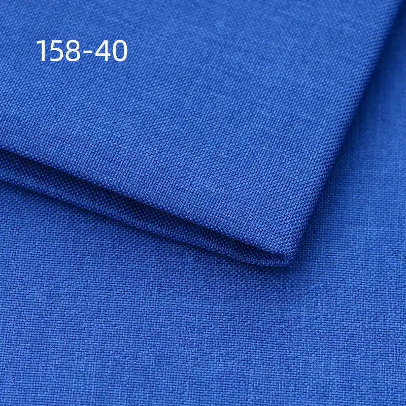 Two pieces of Longan Craft Faux Linen Upholstery Fabric in bright blue, neatly folded, feature the numbers 158-40 printed in white at the upper left; ideal polyester fabric for reupholstering chairs, sofas, or curtains.