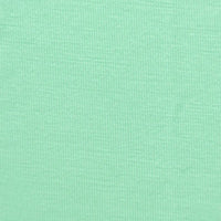 Close-up of Longan Craft Bamboo Jersey Fabric By The Yard shows a soft, light green plain color with fine vertical knit lines—ideal for eco-friendly loungewear and baby clothing. This single elastane jersey material is soft, even, and smooth to the touch.