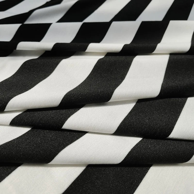 Black And White Striped Ponte Roma Fabric By The Yard