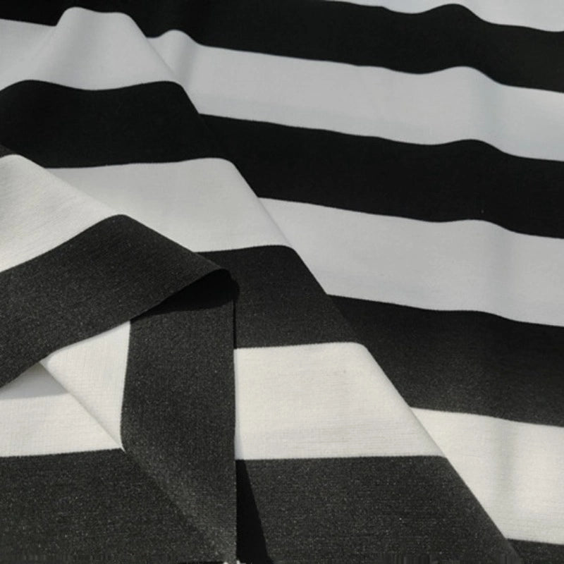 Black And White Striped Ponte Roma Fabric By The Yard