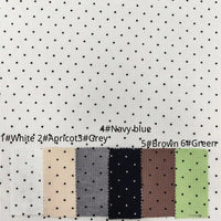 Six color variations of Black Mini Polka Dot Print Waffle Fabric By The Yard, labeled 1 through 6, displaying a textured sewing fabric weave.