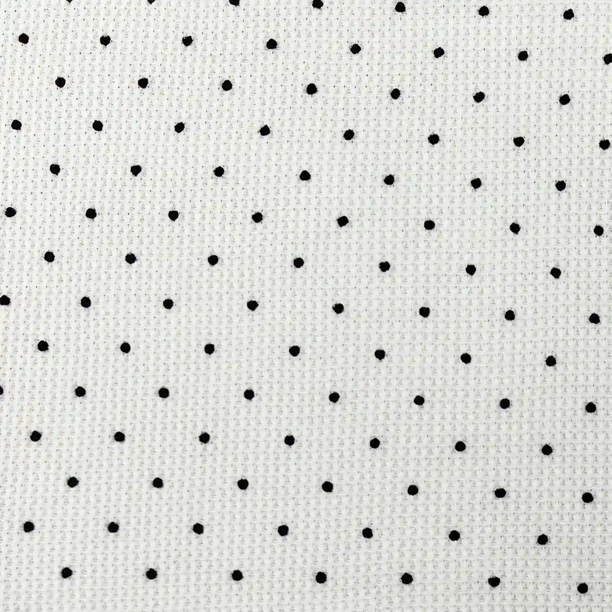 White Black Mini Polka Dot Print Waffle Fabric By The Yard in a waffle-knit texture with a repeating pattern of black mini polka dots.
