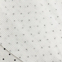 Black Mini Polka Dot Print Waffle Fabric By The Yard, featuring a white waffle knit T-shirt fabric with a small, scattered black mini polka dot pattern.