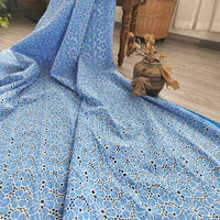 BlueFloralEmbroideredEyeletFabric