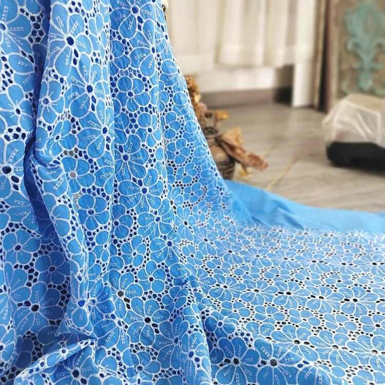 BlueFloralEmbroideredEyeletFabric