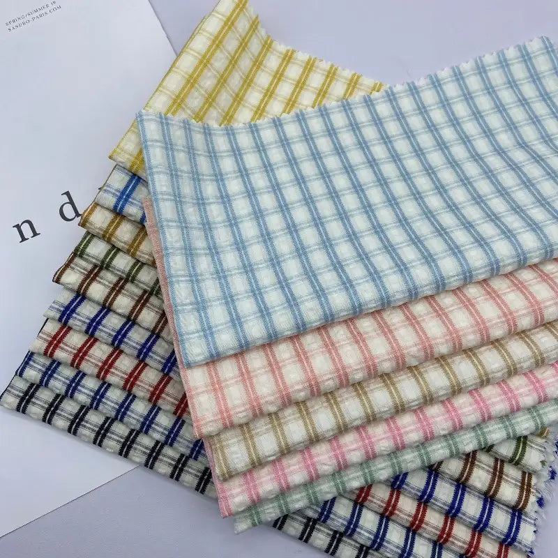 Breathable Checked Seersucker Fabric By The Yard
