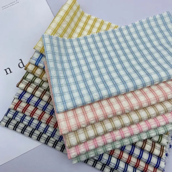 Breathable Checked Seersucker Fabric By The Yard