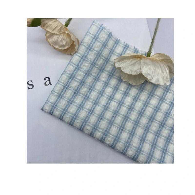 Breathable Checked Seersucker Fabric By The Yard