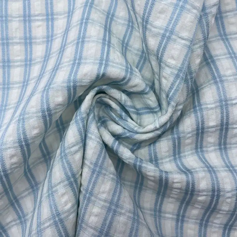 Breathable Checked Seersucker Fabric By The Yard
