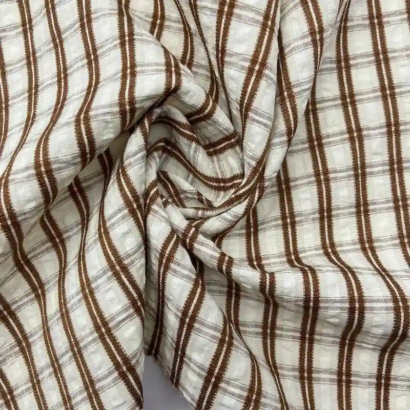 Breathable Checked Seersucker Fabric By The Yard