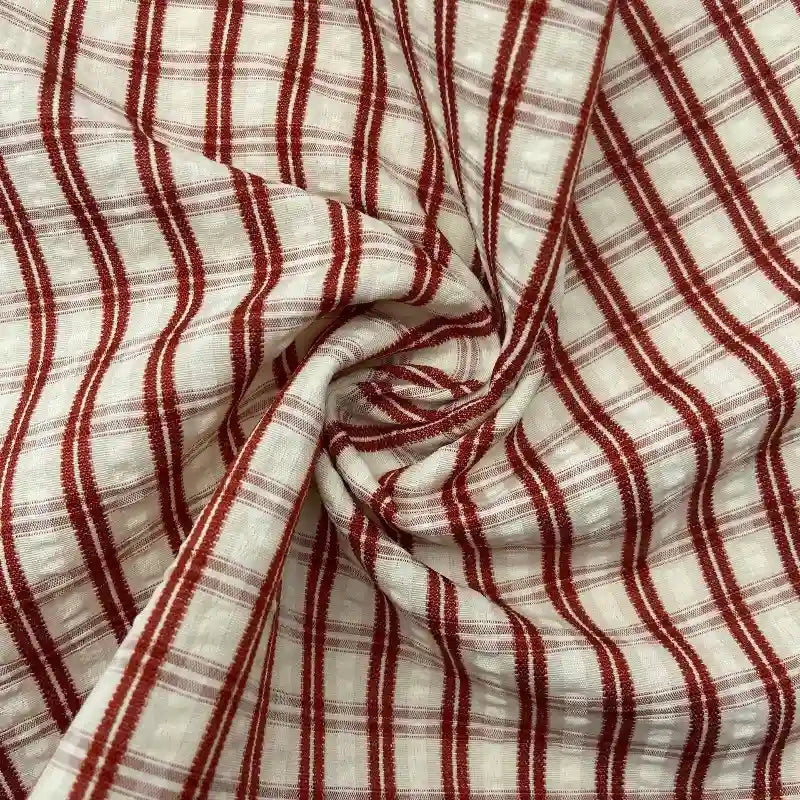 Breathable Checked Seersucker Fabric By The Yard